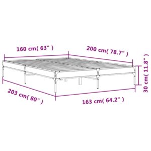 vidaXL Sängram sonoma-ek 160x200 cm konstruerat trä och metall - Bild 9