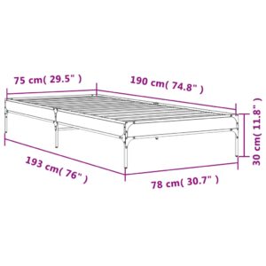 vidaXL Sängram rökfärgad ek 75x190 cm konstruerat trä och metall - Bild 9