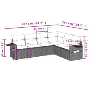 vidaXL Soffgrupp för trädgården med dynor 6 delar beige konstrotting - Bild 3