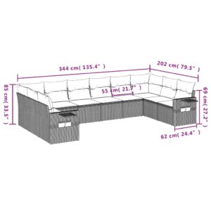 vidaXL Soffgrupp för trädgården med dynor 10 delar grå konstrotting - Bild 3