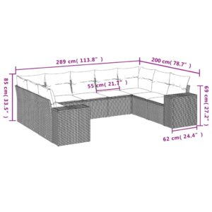 vidaXL Soffgrupp för trädgården med dynor 9 delar beige konstrotting - Bild 3