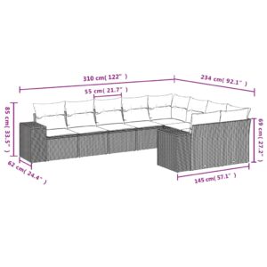 vidaXL Soffgrupp för trädgården med dynor 9 delar beige konstrotting - Bild 3