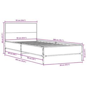 vidaXL Sängram brun ek 90x200 cm konstruerat trä och metall - Bild 9