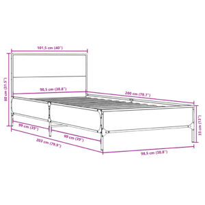 vidaXL Sängram sonoma-ek 100x200 cm konstrueradt trä och metall - Bild 9