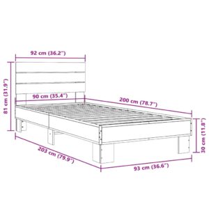 vidaXL Sängram sonoma-ek 90x200 cm konstruerat trä och metall - Bild 9