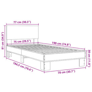 vidaXL Sängram sonoma-ek 75x190 cm konstruerat trä och metall - Bild 9