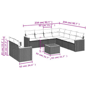 vidaXL Loungegrupp 10 delar med svarta dynor konstrotting - Bild 3