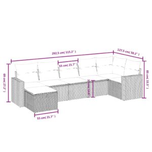 vidaXL Trädgårdssoffset med dynor 7 delar brun konstrotting - Bild 3