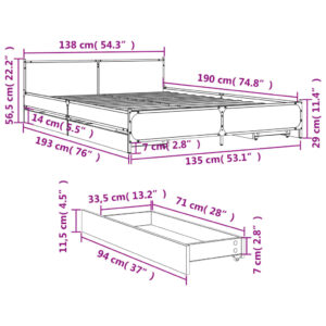 vidaXL Sängram med lådor rökfärgad ek 135x190 cm konstruerad trä - Bild 10