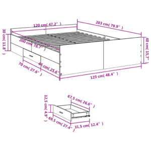 vidaXL Sängram med lådor rökfärgad ek 120x200 cm konstruerad trä - Bild 11