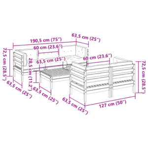 vidaXL Soffgrupp för trädgården med dynor 6 delar vaxbrun massiv furu - Bild 12