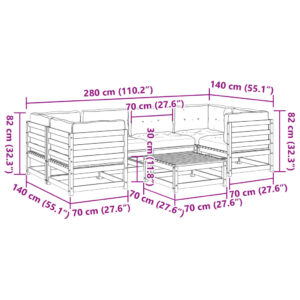 vidaXL Soffgrupp för trädgården med dynor 7 delar vaxbrun massiv furu - Bild 12