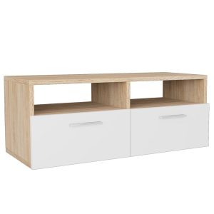 vidaXL TV-bänk 2 st spånskiva 95x35x36 cm ek och vit - Bild 3