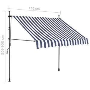 vidaXL Markis manuellt infällbar med LED 150 cm blå och vit - Bild 8