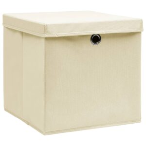 vidaXL Förvaringslådor med lock 4 st gräddvit 32x32x32 cm tyg - Bild 3