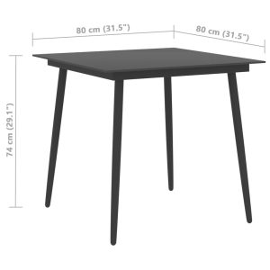 vidaXL Trädgårdsbord svart 80x80x74 cm stål och glas - Bild 4