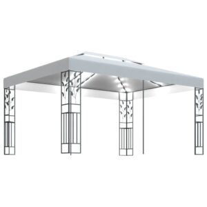 vidaXL Paviljong med dubbeltak och ljusslinga LED 3x4 m vit - Bild 2