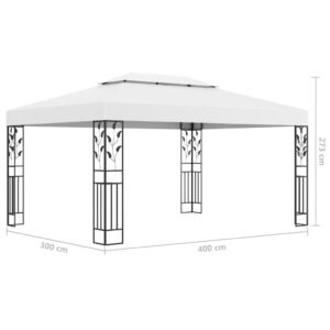 vidaXL Paviljong med dubbeltak och ljusslinga LED 3x4 m vit - Bild 10