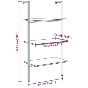 vidaXL Hylla 3 hyllplan mörkbrun och svart 64x35x120,5 cm - Bild 8