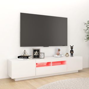 vidaXL TV-bänk med LED-belysning vit högglans 180x35x40 cm - Bild 3