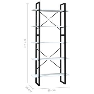 vidaXL Bokhylla 5 hyllor vit 80x30x175 cm konstruerat trä - Bild 4