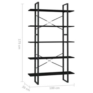 vidaXL Bokhylla 5 hyllplan svart 100x30x175 cm furu - Bild 5