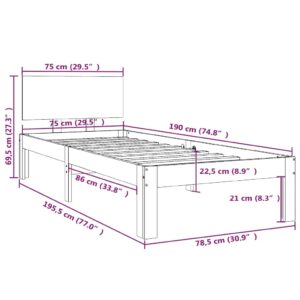 vidaXL Sängram massivt trä 75x190 cm - Bild 8