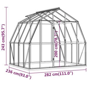 vidaXL Växthus med basram antracit 6,43 m² aluminium - Bild 8