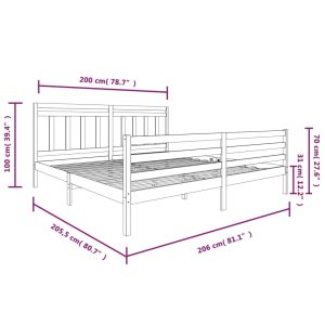 vidaXL Sängram grå massivt trä 200x200 cm - Bild 7