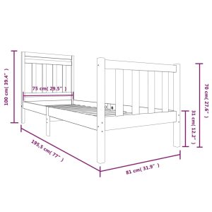 vidaXL Sängram massiv furu 75x190 cm svart - Bild 9