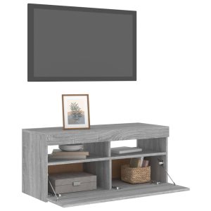 vidaXL Tv-bänk med LED-belysning grå sonoma 90x35x40 cm - Bild 6