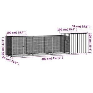 vidaXL Hönsbur grå 400x91x100 cm galvaniserat stål - Bild 5