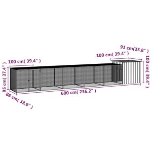 vidaXL Hönsbur grå 600x91x100 cm galvaniserat stål - Bild 5