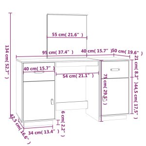 vidaXL Sminkbord med spegel svart massiv furu - Bild 10