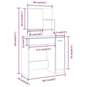 vidaXL Sminkbord set brun ek 86,5x35x136 cm - Bild 9