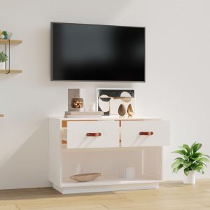 vidaXL Tv-bänk vit 90x40x60 cm massiv furu - Bild 3