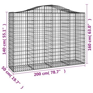 vidaXL Gabioner bågformade 9 st 200x50x140/160 cm galvaniserat järn - Bild 6