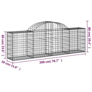 vidaXL Gabion bågformad 2 st 200x30x60/80 cm galvaniserat järn - Bild 6