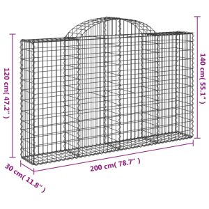 vidaXL Gabioner bågformade 10 st 200x30x120/140 cm galvaniserat järn - Bild 6