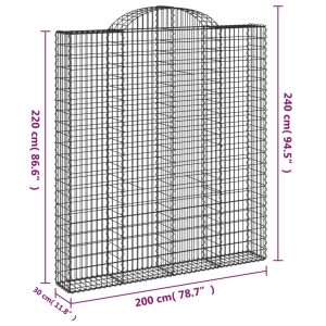 vidaXL Gabioner bågformade 2 st 200x30x220/240 cm galvaniserat järn - Bild 6