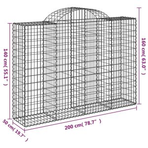 vidaXL Gabioner bågformade 7 st 200x50x140/160 cm galvaniserat järn - Bild 6