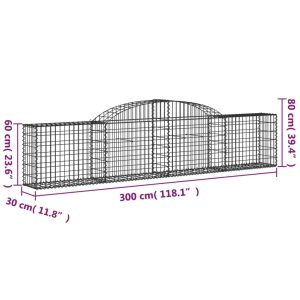 vidaXL Gabioner bågformade 6 st 300x30x60/80 cm galvaniserat järn - Bild 6