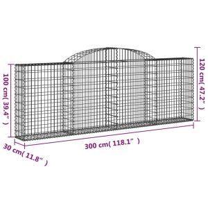 vidaXL Gabioner bågformade 7 st 300x30x100/120 cm galvaniserat järn - Bild 6