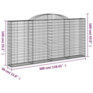 vidaXL Gabioner bågformade 3 st 300x30x140/160 cm galvaniserat järn - Bild 6