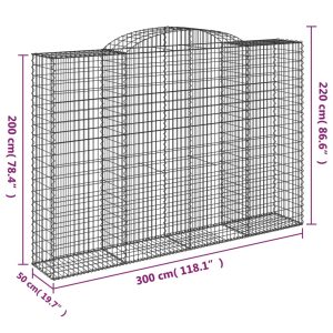 vidaXL Gabioner bågformade 3 st 300x50x200/220 cm galvaniserat järn - Bild 6