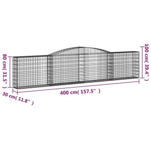 vidaXL Gabioner bågformade 3 st 400x30x80/100 cm galvaniserat järn - Bild 6