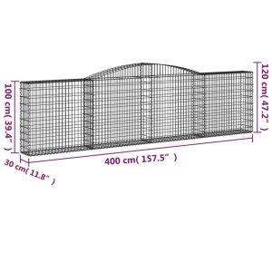 vidaXL Gabioner bågformade 4 st 400x30x100/120 cm galvaniserat järn - Bild 6