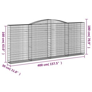 vidaXL Gabion bågformad 2 st 400x30x160/180 cm galvaniserat järn - Bild 6