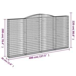 vidaXL Gabioner bågformade 3 st 400x30x200/220 cm galvaniserat järn - Bild 6