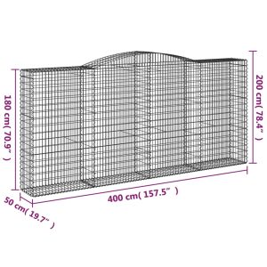 vidaXL Gabioner bågformade 4 st 400x50x180/200 cm galvaniserat järn - Bild 6